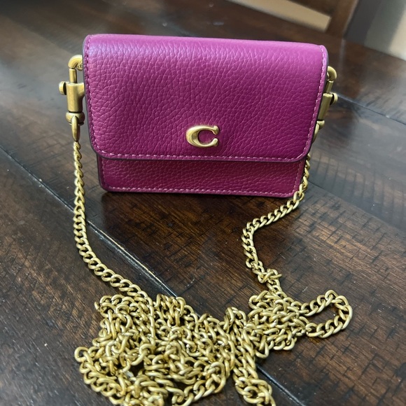 Coach Magenta Leather Crossbody Bag with Gold Chain.# F2354 - Picture 1 of 7